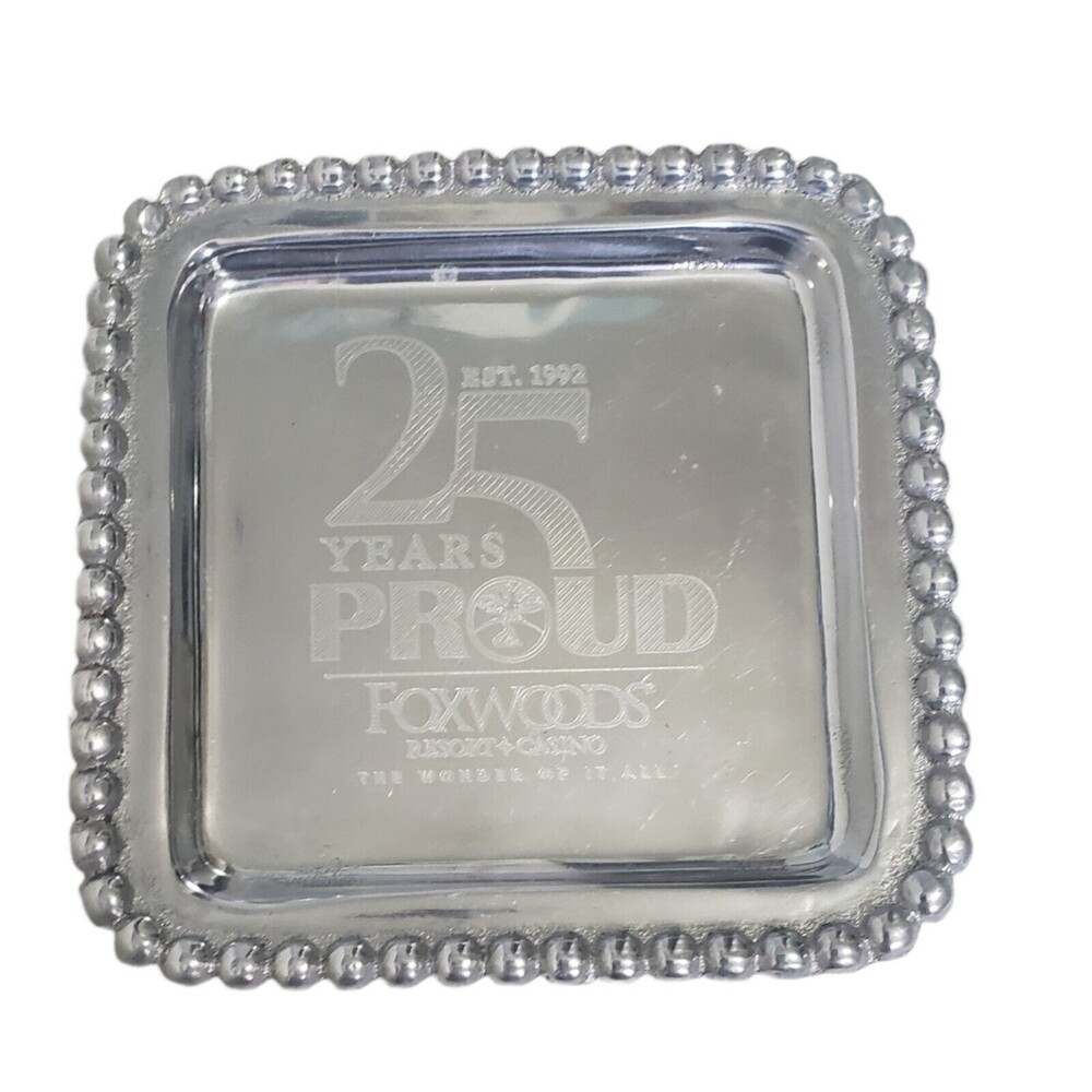 Mariposa Foxwoods Casino 25th Anniversary Silver Trinket Tray Four Inches